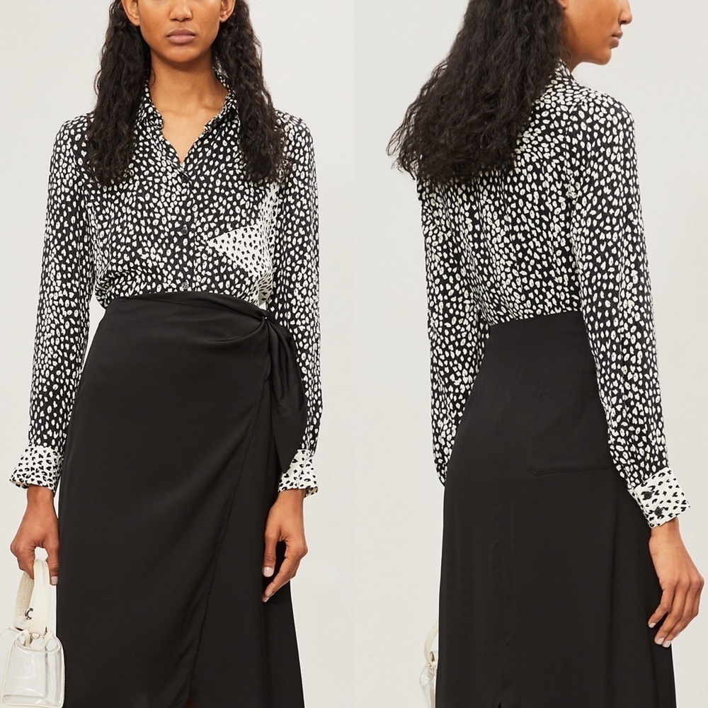 NWT Maje Size 1 / Small Cilia leopard-print crepe shirt Button Down Long Sleeves